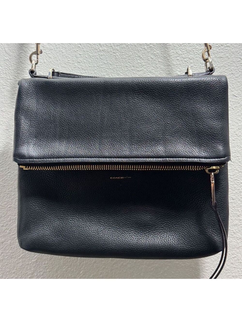 COACH Urbane Foldover Crossbody Shoulder Bag Black Pebble Leather Vintage 2013